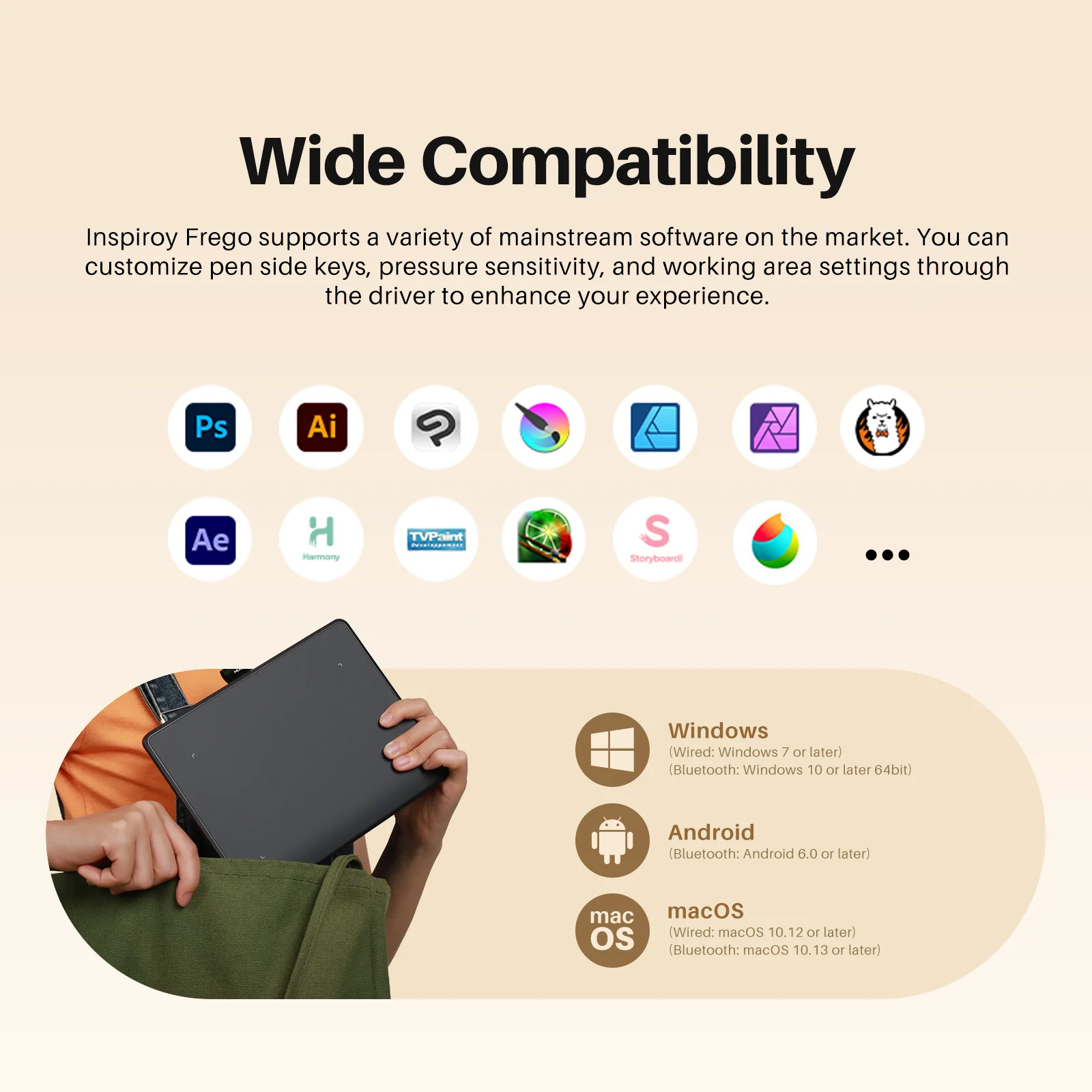 Huion Inspiroy Frego S Newest Graphics Tablet L310 Bluetooth Connectivity Wireless Drawing Tablet, 6.3x3.9 Inch Small Pen Tablet 2