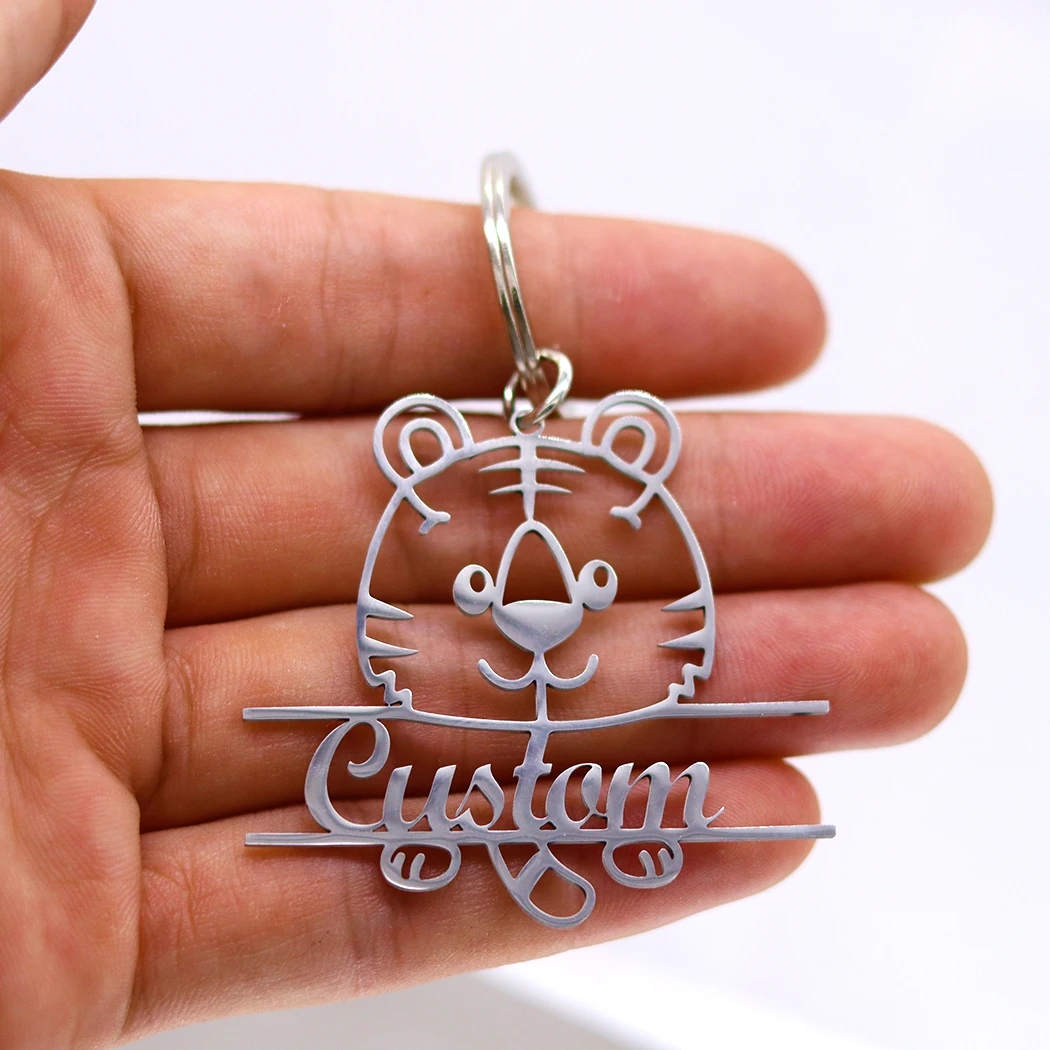 Kişiselleştirilmiş Punk Kaplan Kolye Özelleştirilmiş Kazımayı Adı Anahtarlık Erkek Kadın araba anahtarlığı Paslanmaz Çelik Takı Hatıra Hediye