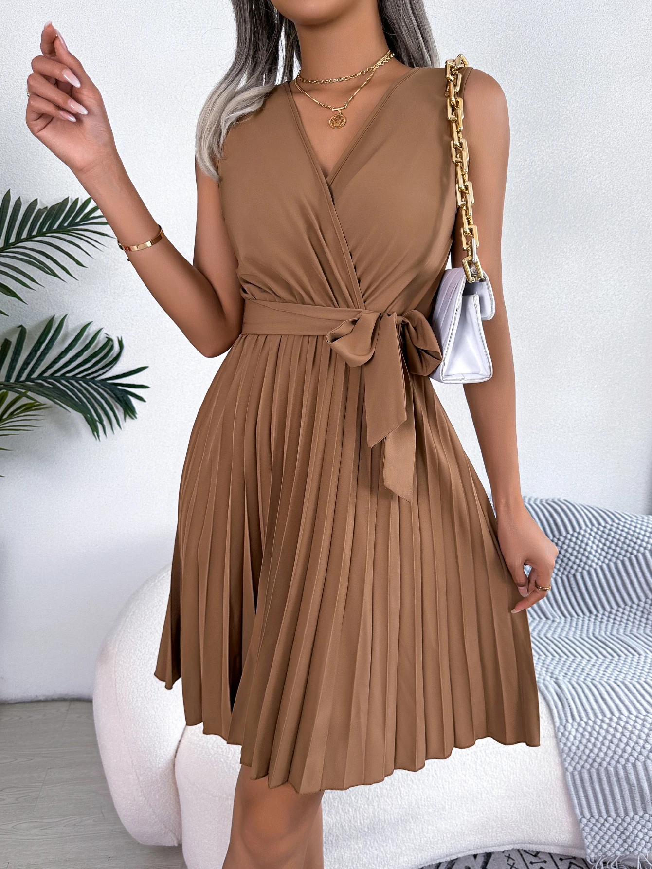 Summer Casual V Neck Sleeveless Dress for Women