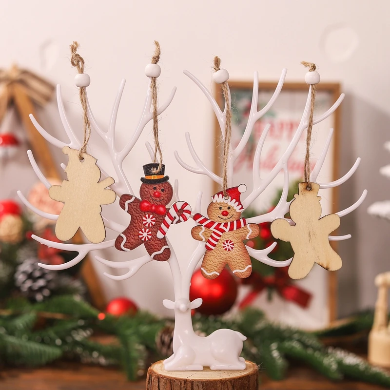 Gingerbread Man Wooden Ornaments Xmas Tree Hanging Pendant Merry Christmas Decoration for Home 2023 Navidad Gifts New Year 2024