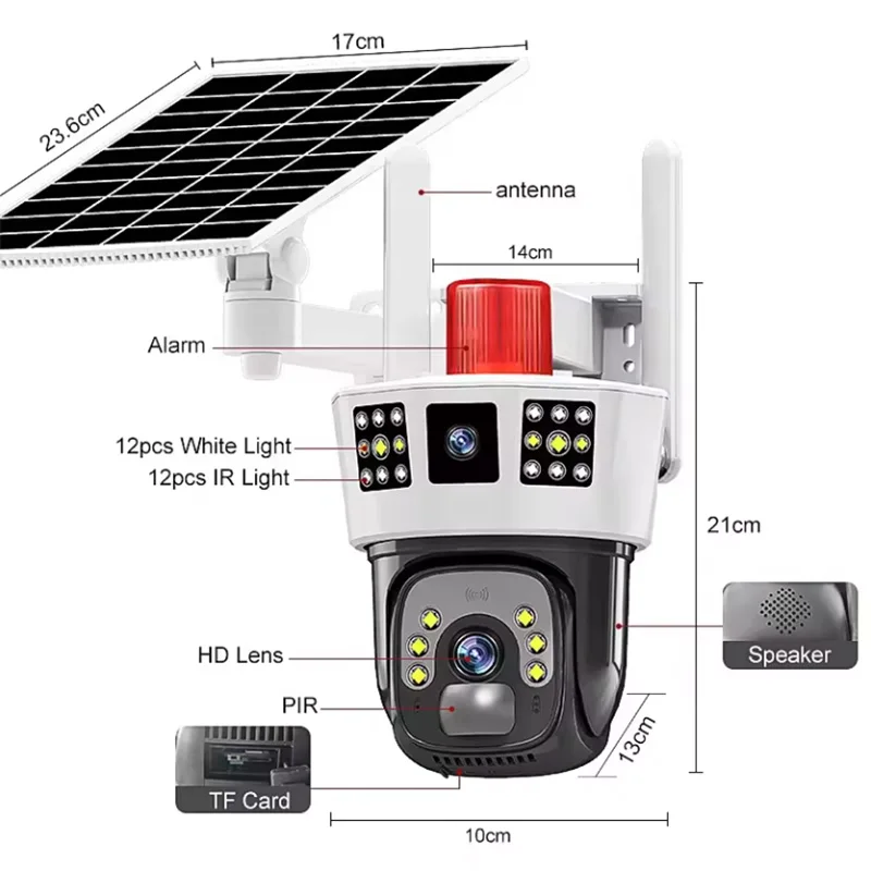 Saikiot 3 Screens Dual Lens V380 Pro 12MP 6K PTZ 4G Solar Powered CCTV Security Camera 360 Outdoor Waterproof Solar Camera WIFI