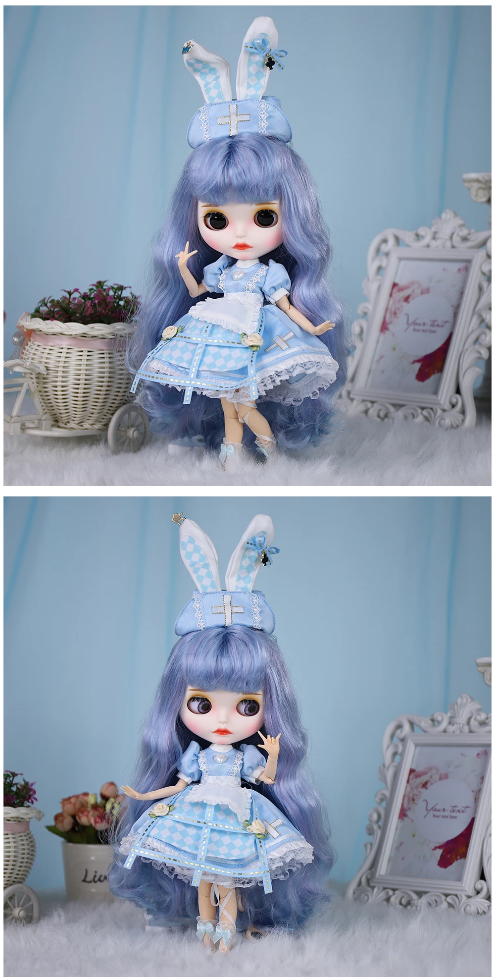 Neo Blythe Doll Fancy Nurse Dress with Bunny Hat 1