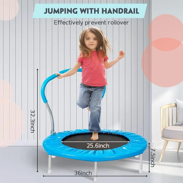 36-Inch Kids Trampoline with Handle - Indoor Mini Rebounder for Toddlers, Safe & Fun Fitness
