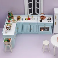 1:12 BJD DOLLHOUSE Mini Kitchen Decorations Model Furniture Corner Cabinet Blue Cooktop Cover Set OB11 Doll House Accessories 1
