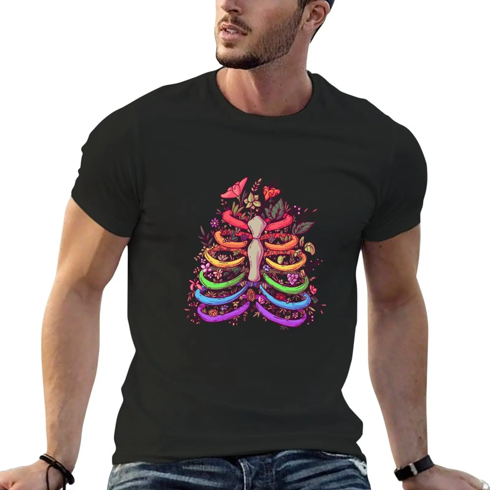 

New Just Love Flower Rib Illustration Unisex T-Shirt summer tops graphics t shirt black t shirts summer top Men's t shirts