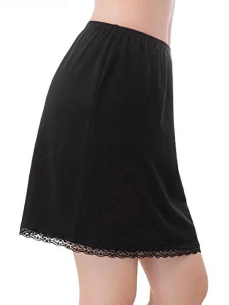 Ladies Elastic Waist Half Skirt Petticoat Short Dress Female Milk Silk Lace Commuter Office Woman Anti-Empty