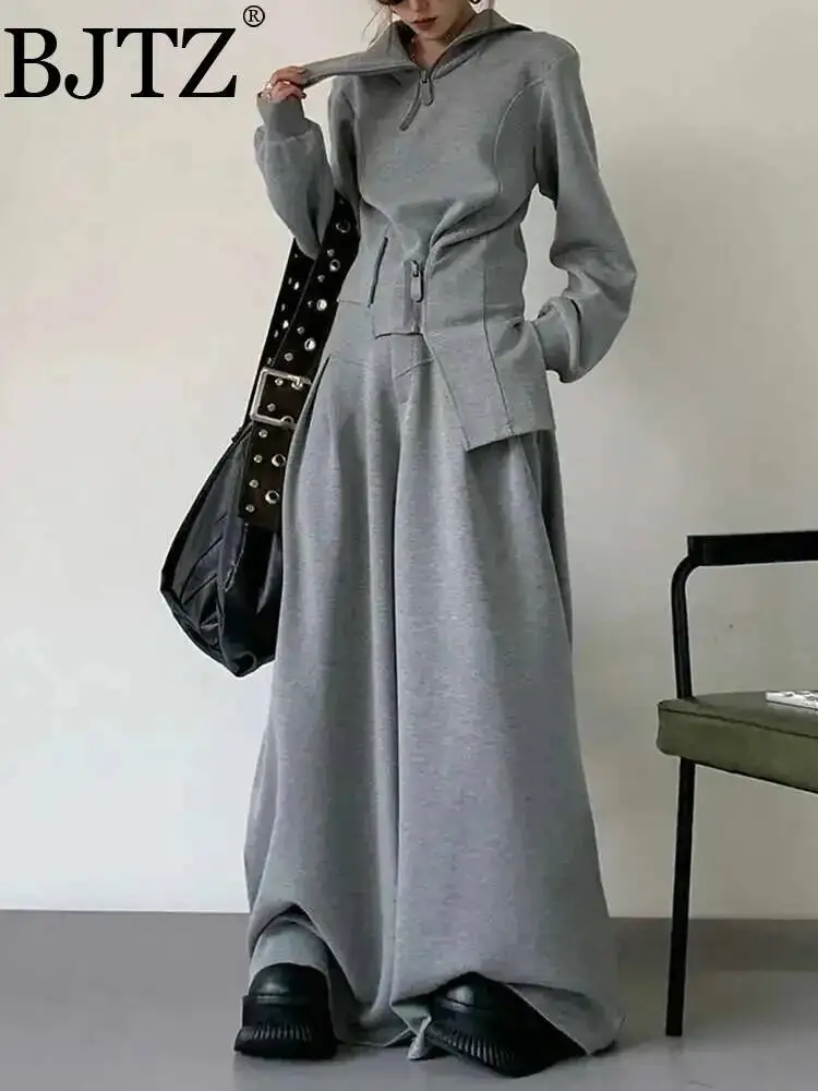 669072-768aa6.jpg BJTZ Casual Irregular Sportswear Women's Trendy Stand Collar Zipper Design Hooded High Waist Wide Leg Pants (Sold separately) - Image 1