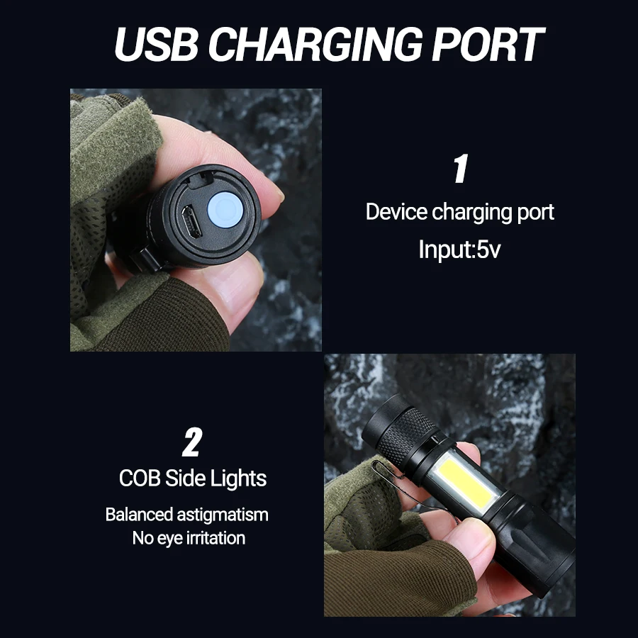 Mini Flashlight Mini Torch LED Rechargeable Flashlight Portable USB Charging Flashlight High Power Bank Camping Waterproof Long Range Lantern