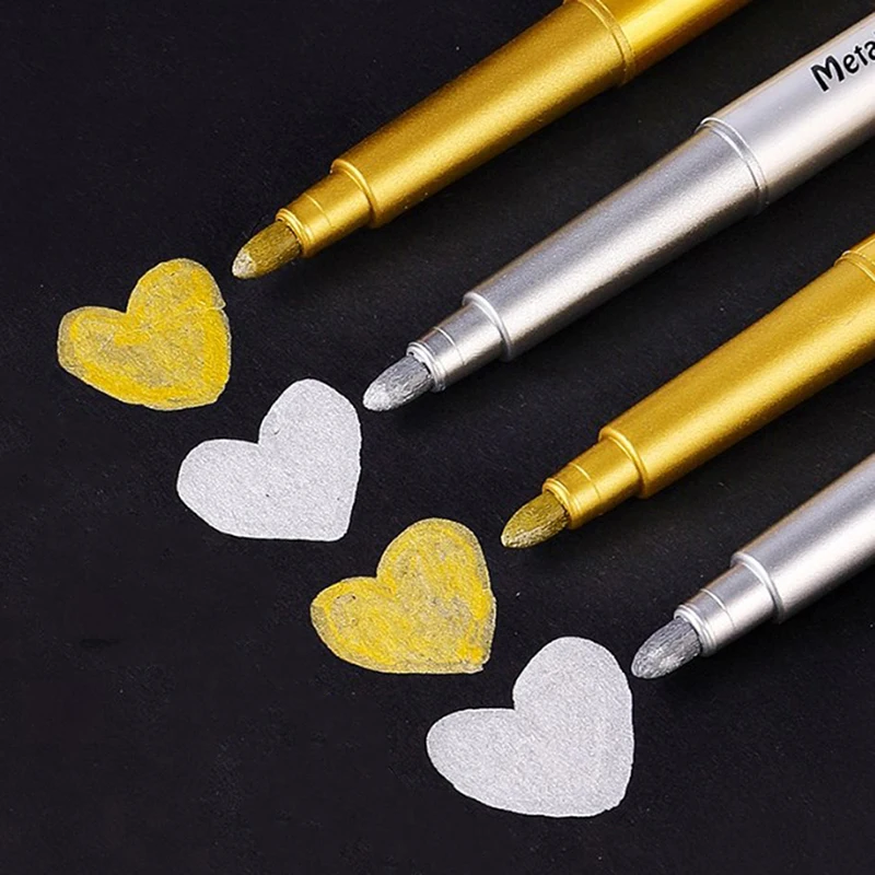 Marker Pens Paint Marker Pen Art Markers Paint Pen Art Marker Pen Gold Silver Colour Craft Pen Waterproof Paint Pen Sign Mark Metal Greeting Card Calligraphy Highlight Pens