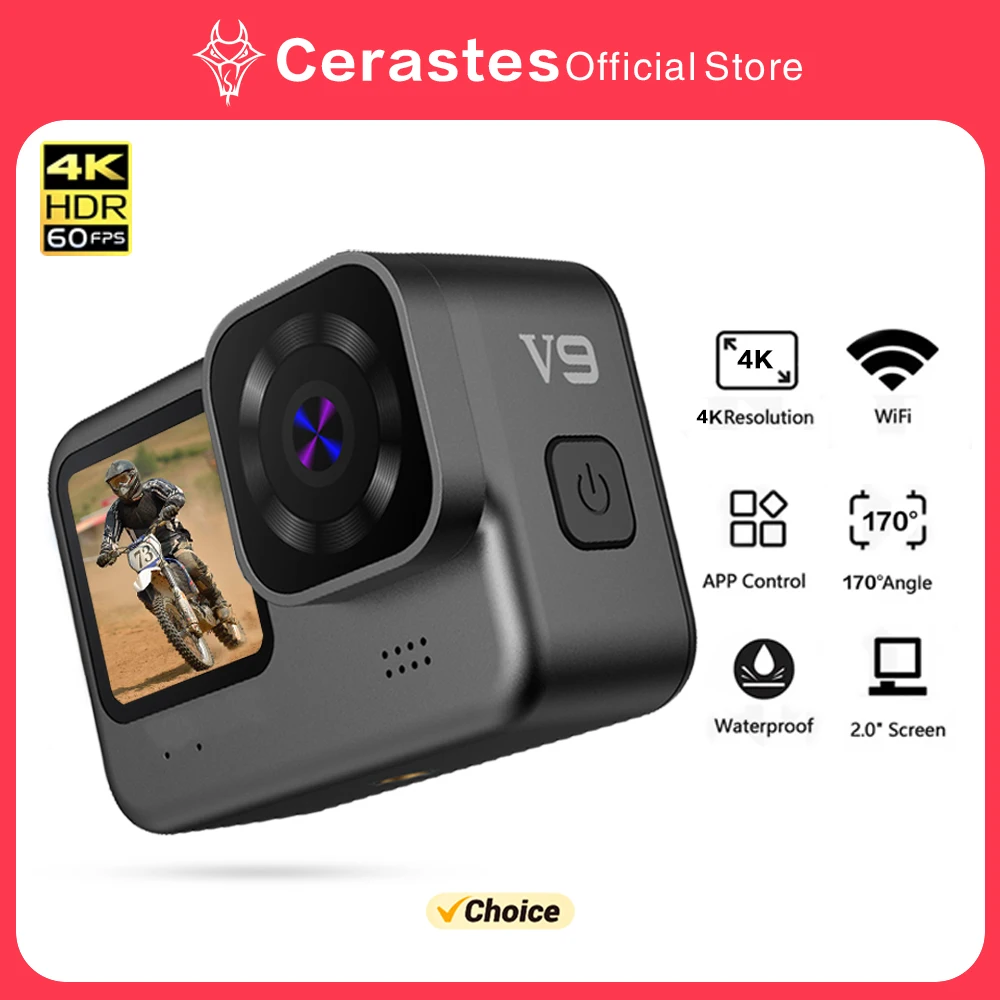 CERASTES 와이파이 손떨림 방지 액션 카메라, 리모컨 스크린 방수 스포츠 카메라, 프로 드라이브 녹음기, 4K60FPS, 2024 신제품