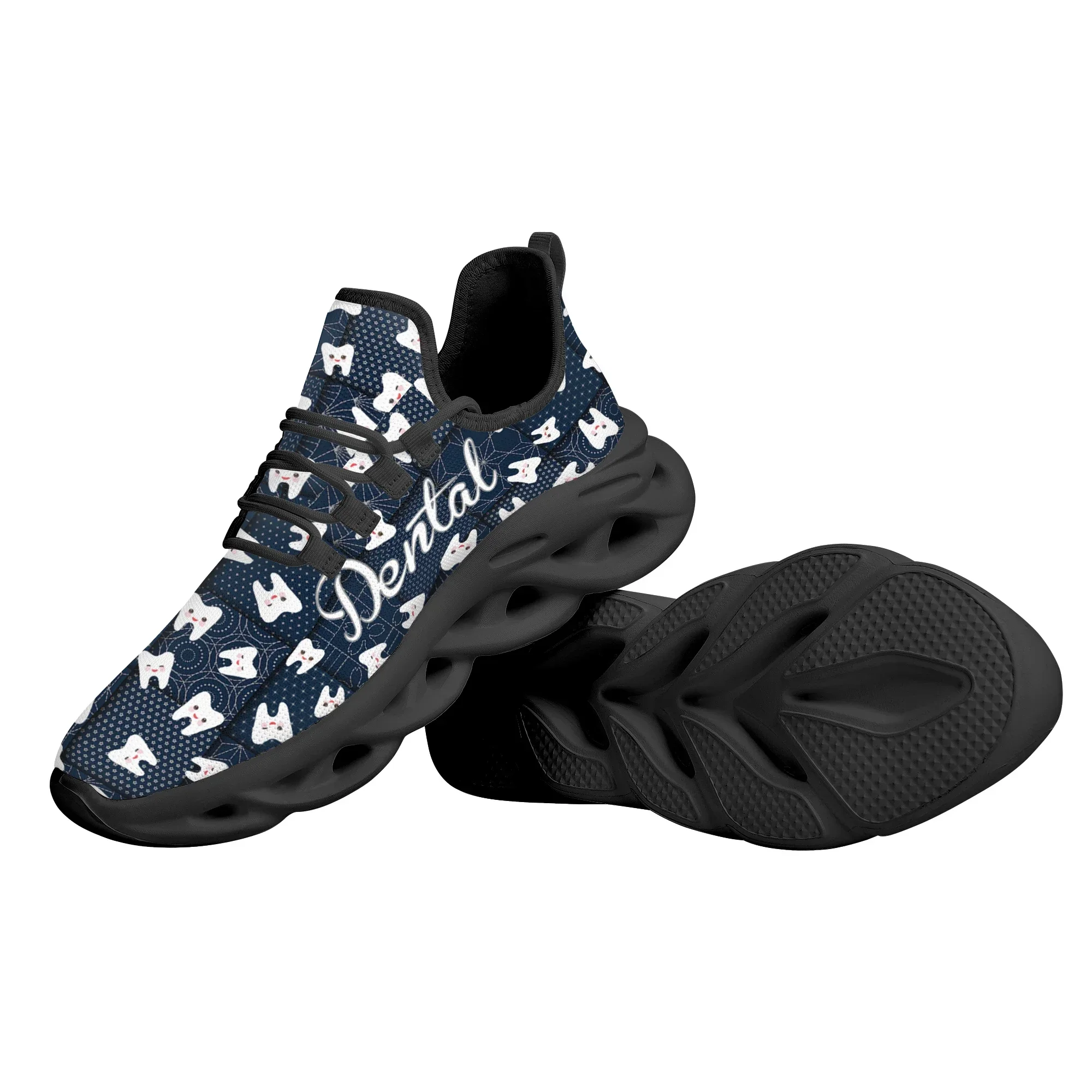 Women Platform Sneakers Cute Manga Teeth Print Casual Flat Shoes Dental Design Non-slip Lace Up Jogging Shoes Chaussure Femme