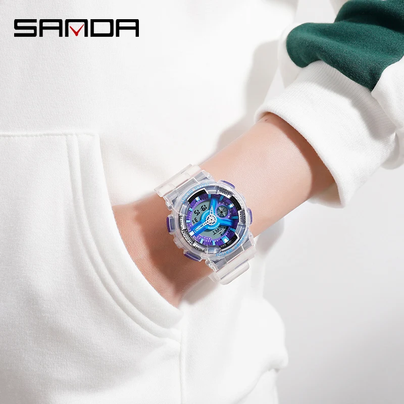 SANDA TOP Brand Fashion Women's Watches Waterproof Outdoor Sport Watch for men Clock White reloj mujer relogio feminino 892/298