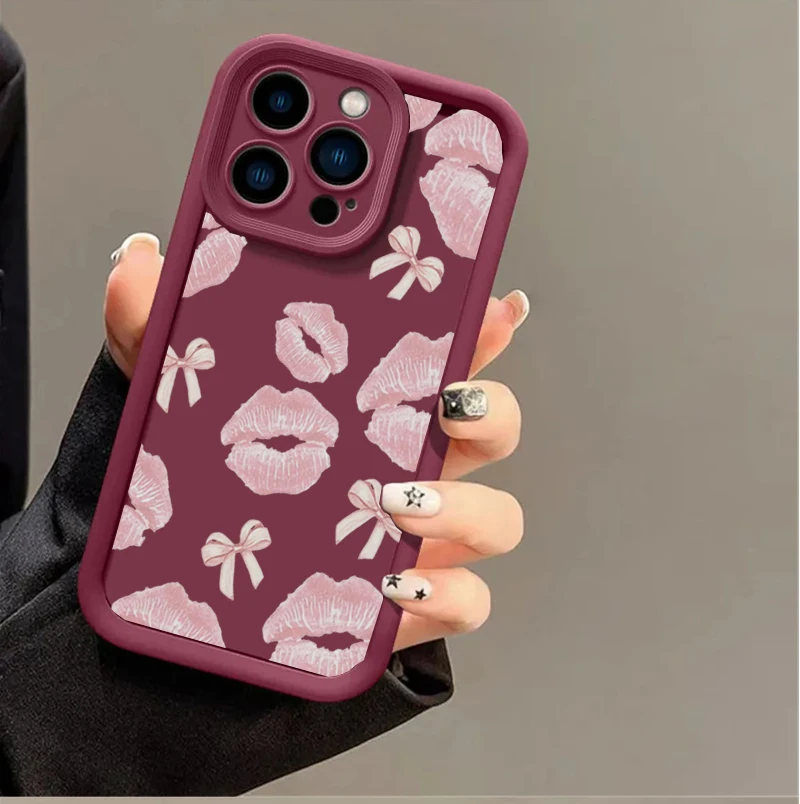 Cute Pink Bow Pattern Silicone Shockproof Phone Case Cover