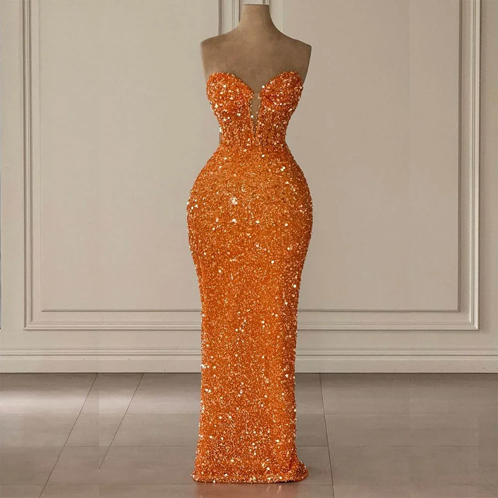 strapless open back dress Orange Beaded Fringe Gown – VALDRIN SAHITI main image 0