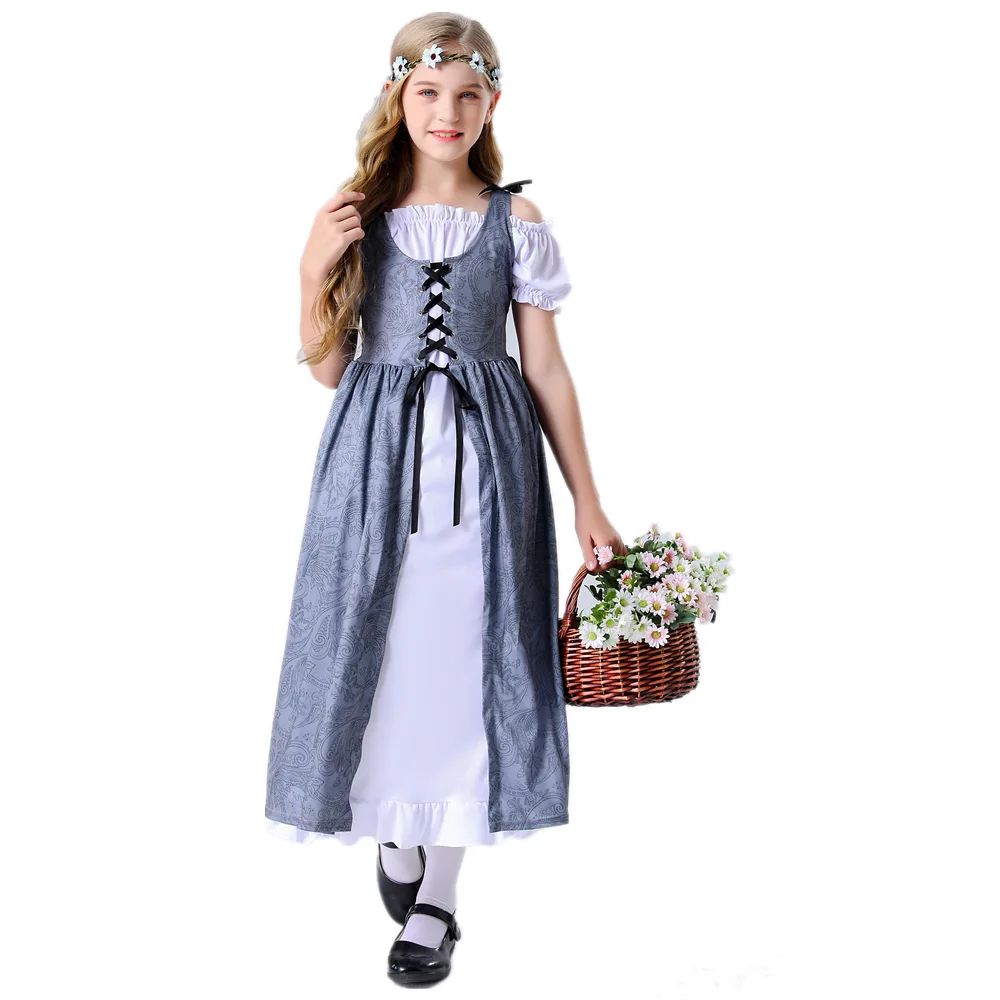 

Child Girl French Manor Farm Maid Costume Medieval Renaissance Vintage Long Dress Cosplay Oktoberfest Beer Girl Costume