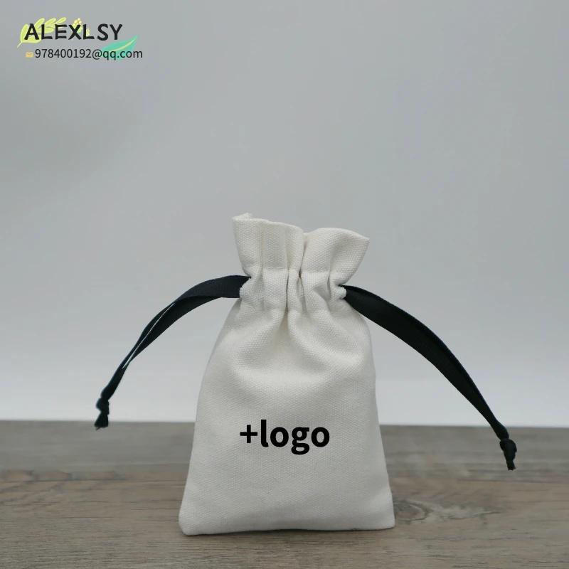 50pcs Canvas Packaging Drawstring White Pouch Candy Jewelry Storage Bags Birthday Party Gift Sachet Custom Gift Bag with Logo