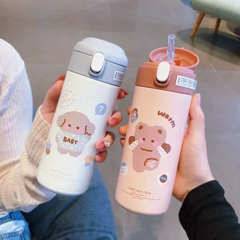 380ML Thermos Vacuum Flask Cute Cartoon 304 Stainless Steel Thermal Water Bottle Insulated Straw Cups Tumbler Drinkware 1