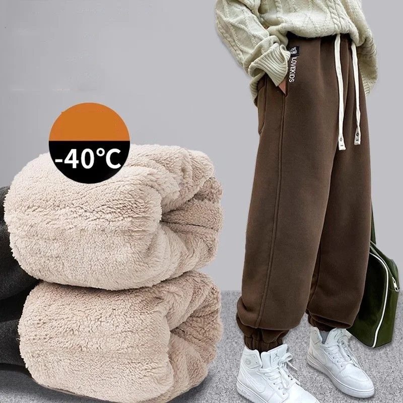 -40&deg; Boys Girls Lambswool Pants Children Winter Thick Warm Trousers Kids Padded Casual Sweatpants Teens Plush Velvet Clothing girls pants boys pants girls trousers kids pants