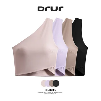 DRUR Yoga Sports Bras for Women and One Shoulder Low Impact Asymmetrical Workout Tops Left Shoulder Strap Gym Bra With Padded