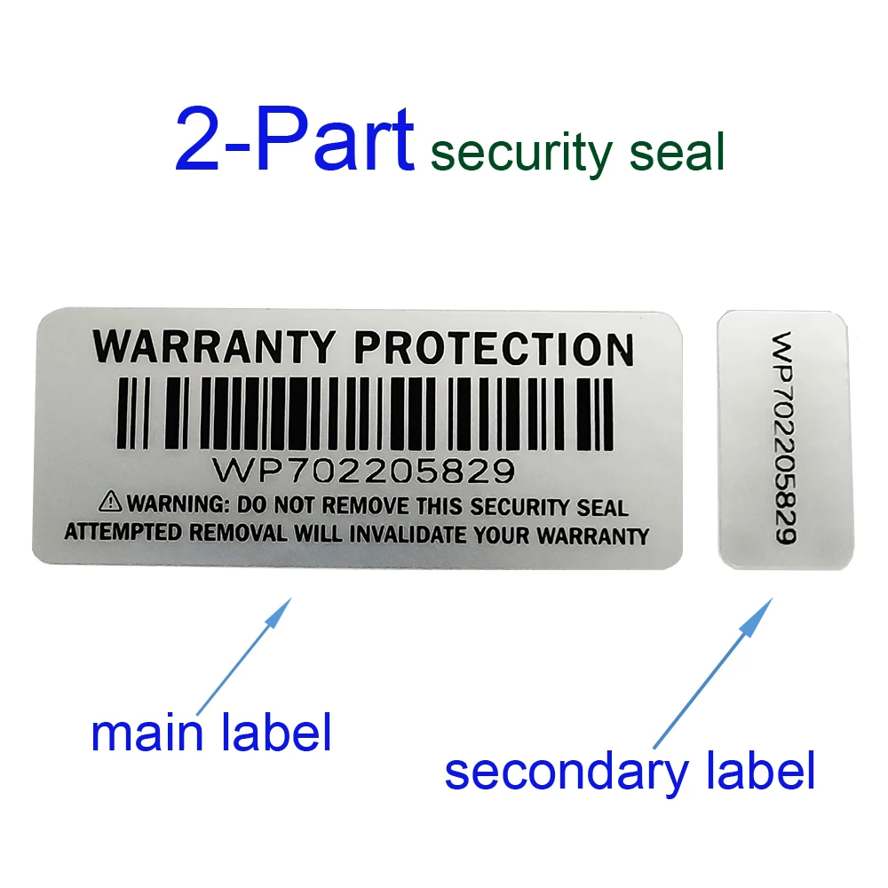 100 Pairs  2-part Warranty Protection Sticker Silver Security Seal Tamper Proof Primary and Secondary Double Numbered Labels