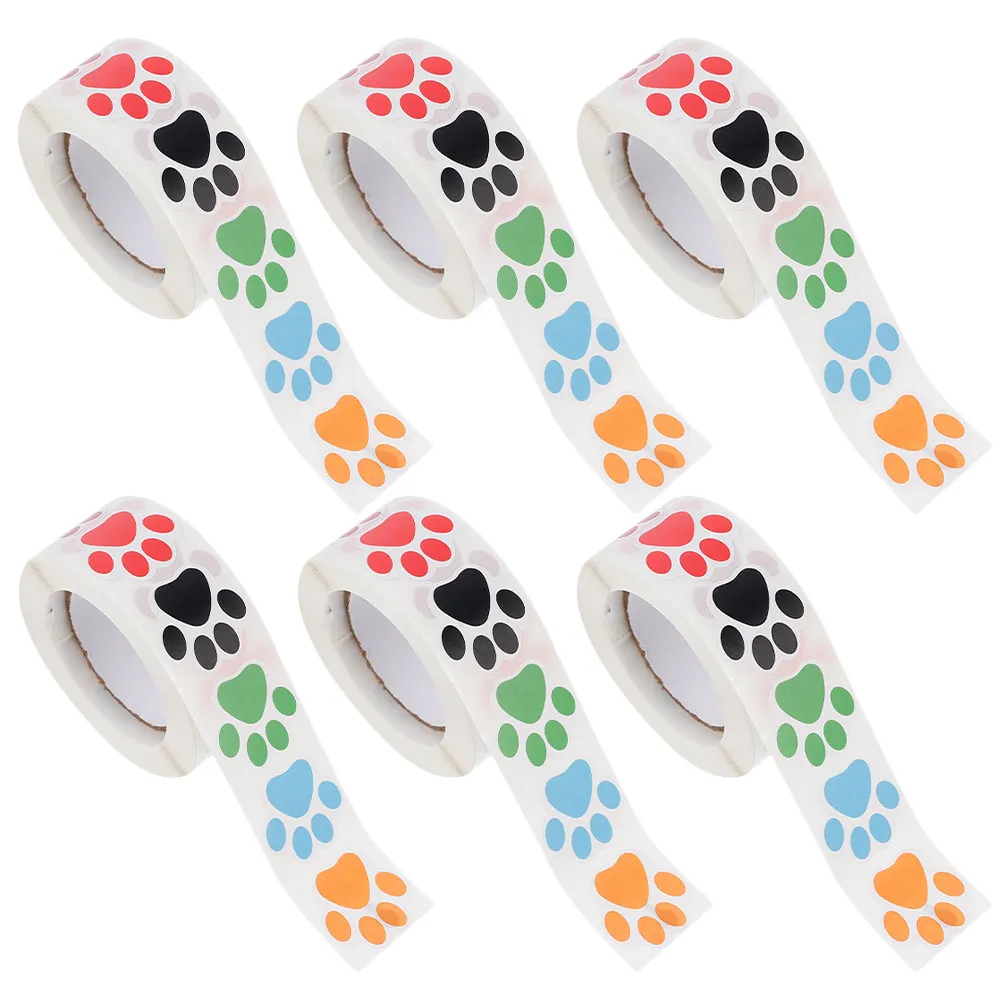 6 롤 동물 발자국 스티커 롤 디자인 어린이 파티를 위한 간편한 찢어지는 자체 접착식 교사 보상 비스킷 가방