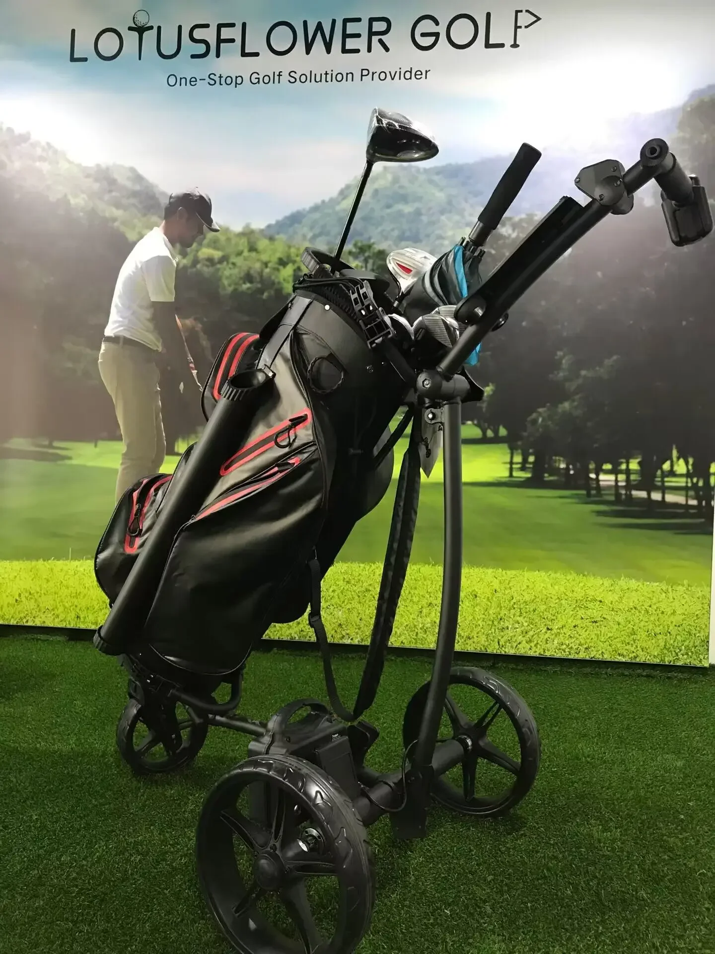 Electric Rechargeable Battery Golf Caddy for Carrying Clubs and Golf Bag W/ Remote Control Anti Tip Wheel & Downhill Control