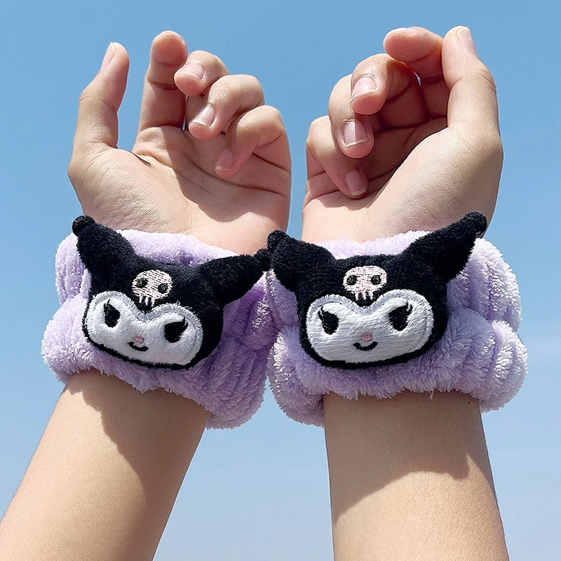 2Pairs Girl Cartoon Plush Face Wash Wristband Kids Washing Face Absorbent Prevent Yoga Running Sports Absorbing Sweat Wristband