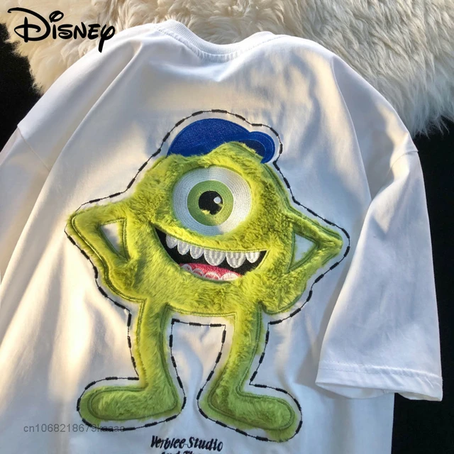 Disney Monsters University Mike Wazowski Plush Tshirt Y2K 100% Cotton Funny  Cartoon Embroidery T-shirt For Men Women Loose Tops - AliExpress