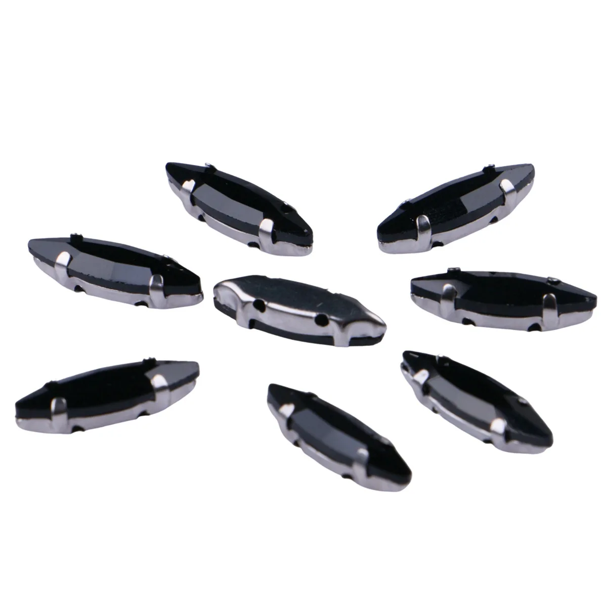 Pack of 20 Glass Sew-On Rhinestones with Claw Setting - Horse Eye Shape on Silver Metal Base