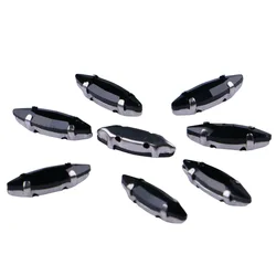 Pack of 20 Glass Sew-On Rhinestones with Claw Setting - Horse Eye Shape on Silver Metal Base (Black)