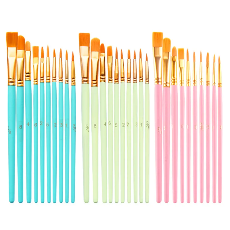 10pcs Pink Artist Paint Brushes Set Nylon Hair Wood Handle Paintbrushes for Acrylic Oil Watercolor Professional Art Painting Kit 8pcs color wood handle nylon artist paint brushes set cloth bag plastic tube fan wide brush for acrylic oil watercolor painting