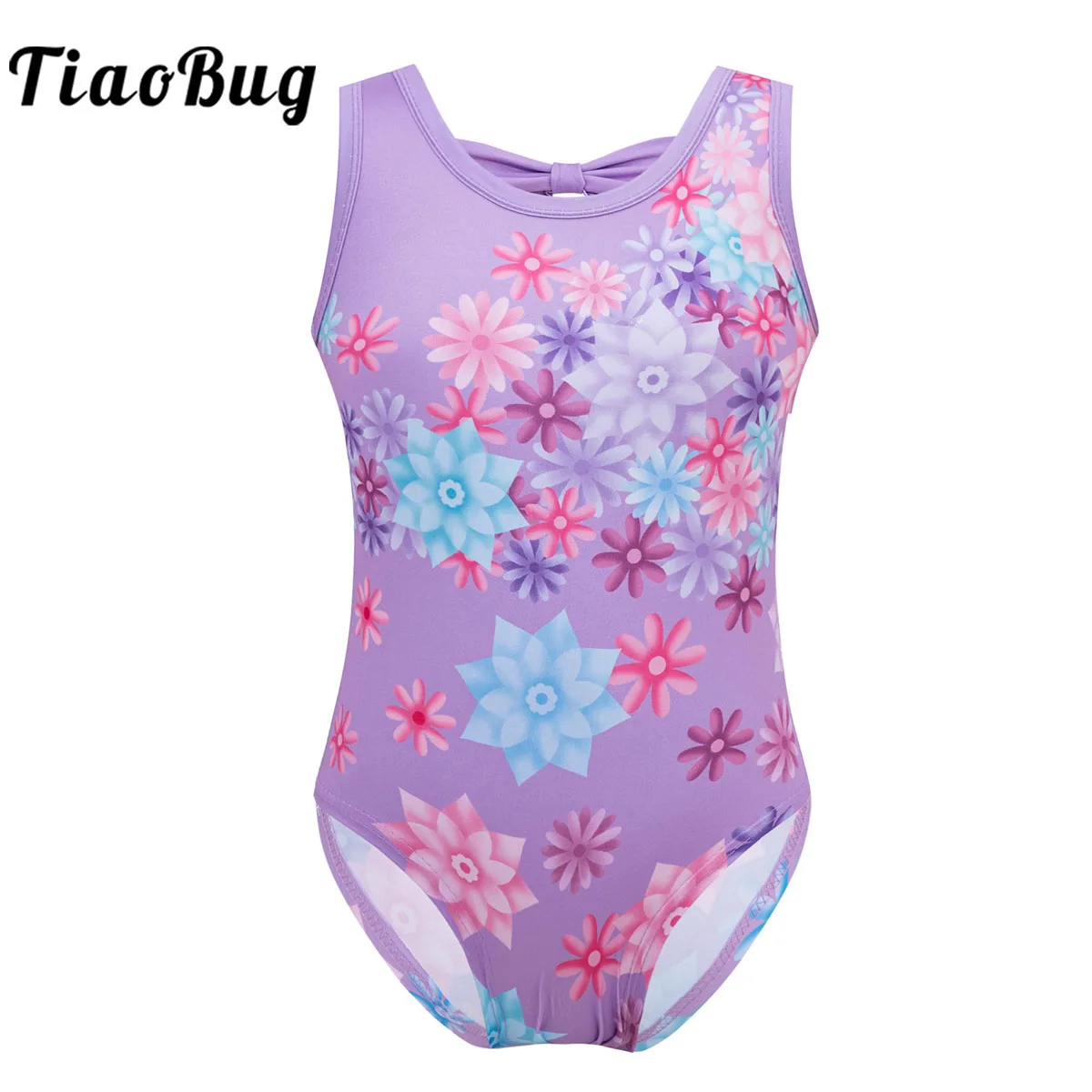 

Kids Girls Sleeveless Flower Print Ballet Dance Gymnastics Leotard Bodysuit Outfits Floral Stripes Jumpsuit Beachwear Swimsuit