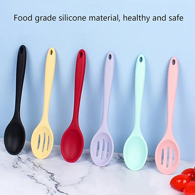 Long Handle Silicone Colander Ramen Noodle Spoon Rice Salad Mixing Kitchen Teaspoon Silicone Spoon
