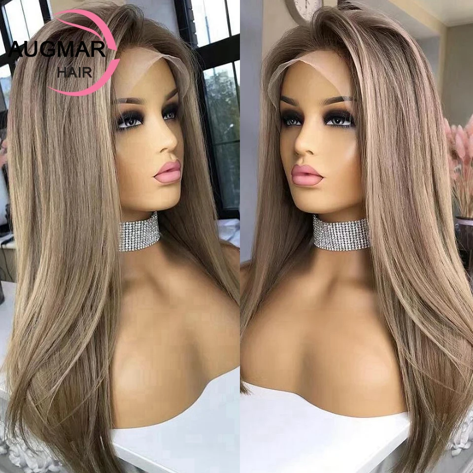 

13x4 Ash Blonde Straight Lace Front Human Hair Wig Brazilian Vrigin Brown Highlight Wig Human Hair Wigs 13x6 HD Lace Frontal Wig