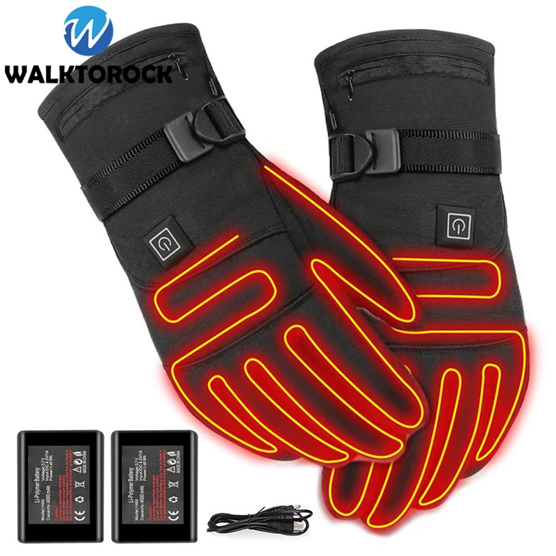 

Winter Motorcycle Heating Gloves Rechargeable 4000mAh Battery Powered Thermal Heat Gloves Touch Screen Electric Skiing Gloves