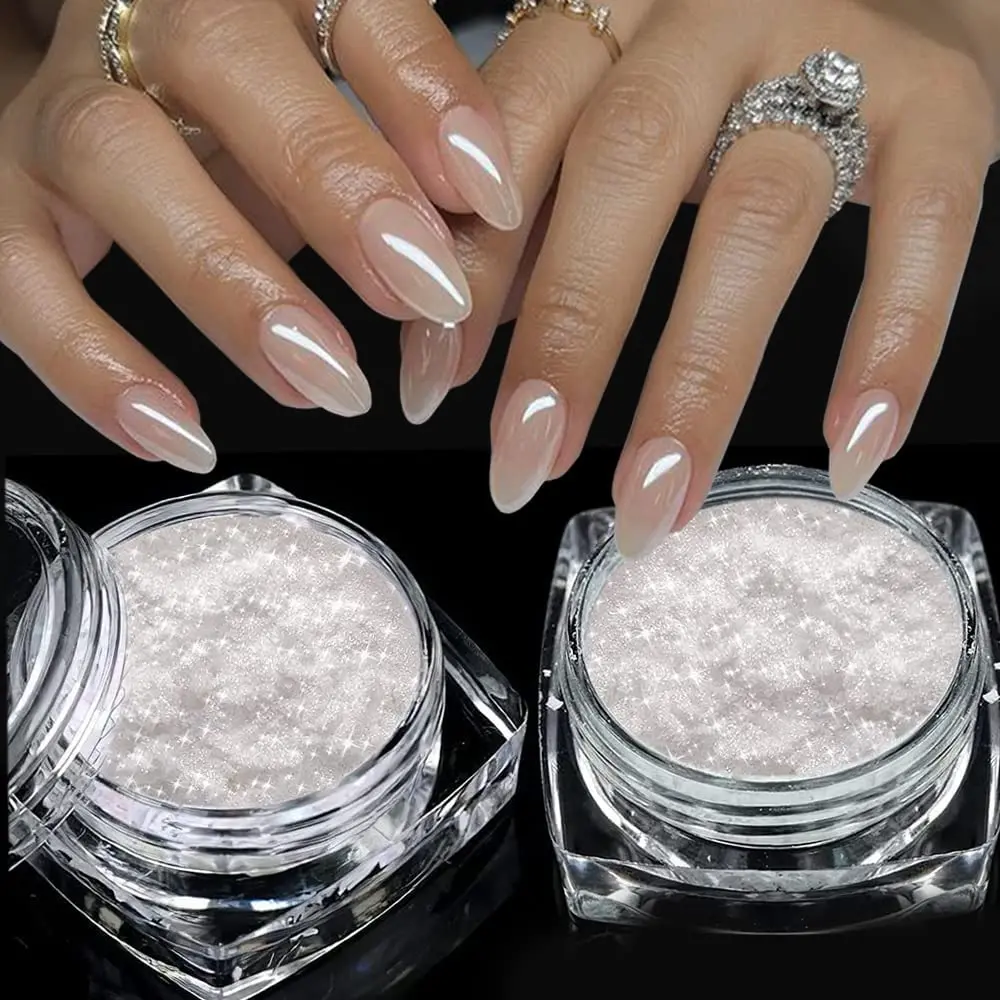 1Box White Chrome Nail Powder Glazed Donut Pearl Shimmer Mirror Effect Nail Powder DIY Bridal Wedding Art Senior Pigment nail powder