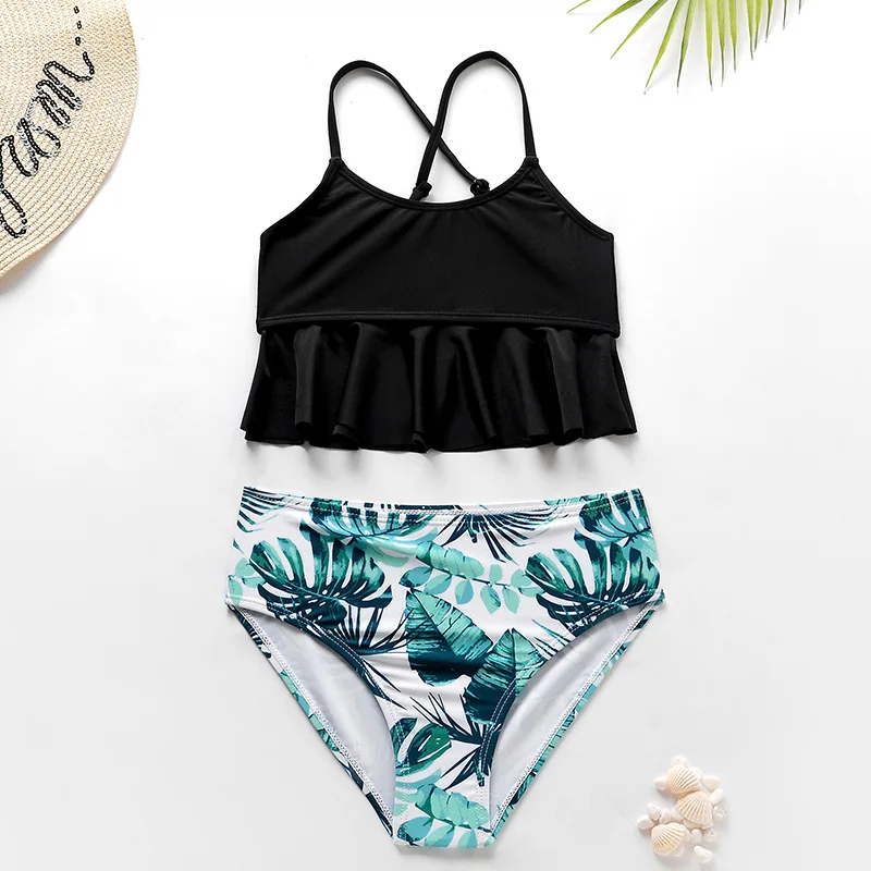 5-14Years Print Kids Girls Bikini Set Ruffle Baby Kids High Waist Swimsuit Summer Students Child Swimwear Biquini Infantil