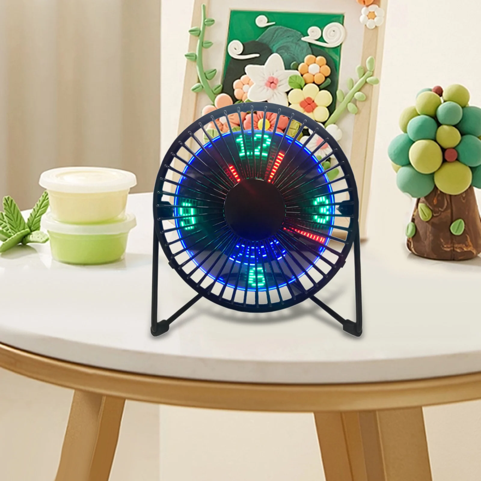 LED USB Time Clock Fan with Real Time Display Function Hand Held Fan Table Fan Desk Fan for Summer Office Dorm Room Home Travel