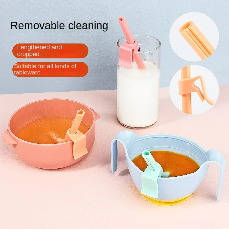 Child's Silicone Straw Baby Fantastic Soup Filtering Product Baby Porridge Solid Food Bowl Special Buckle Removable and Washable