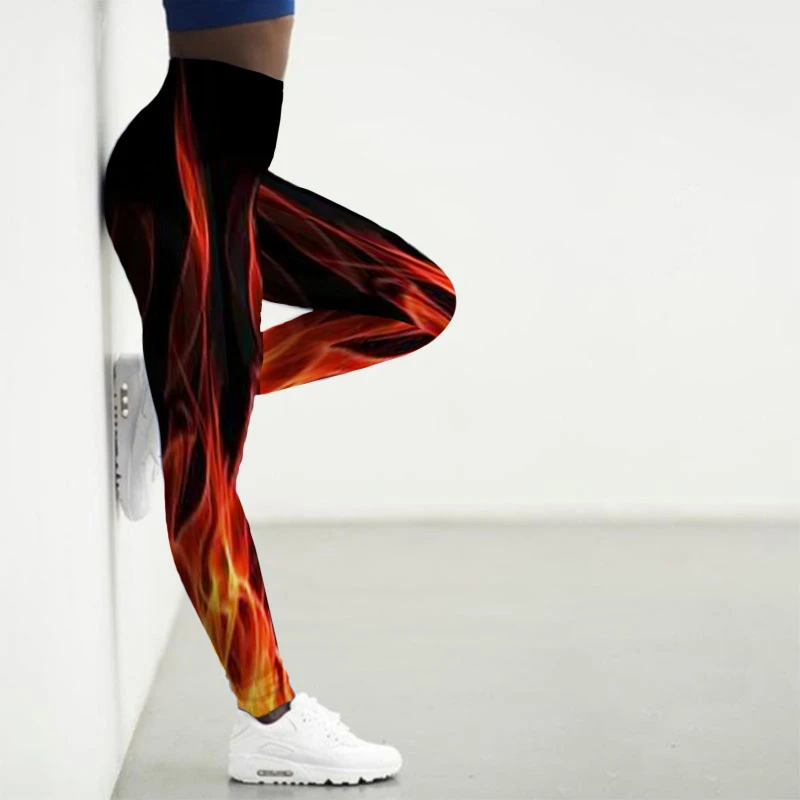 Sport Leggings Women 3D Digital Fire Printed Tights Yoga Pants Flame Gym Leggings Femme Workout Leggings Ladies Leginsy Damskie yoga pants for women