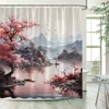 Japanese Style Shower Curtains Green Bamboo Koi Carp Tropical Cactus Mountain Water Landscape Fabric Bathroom Decor with Hooks 4