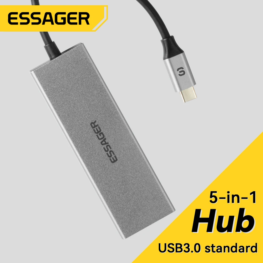 Essager 5 in 1 USB C HUB HDMI-4K Docking Station Splitter For Macbook Adapter For Laptops USB 3.0 Type C