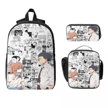 3Pcs A Silent Voice Theme School bags Set for Kids Pen Bags Backpack Sets with Lunch Box For School Students Daypack 1