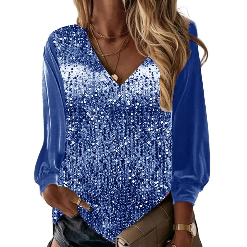 

Женская блуза с длинным рукавом, блестками и V-образным вырезом