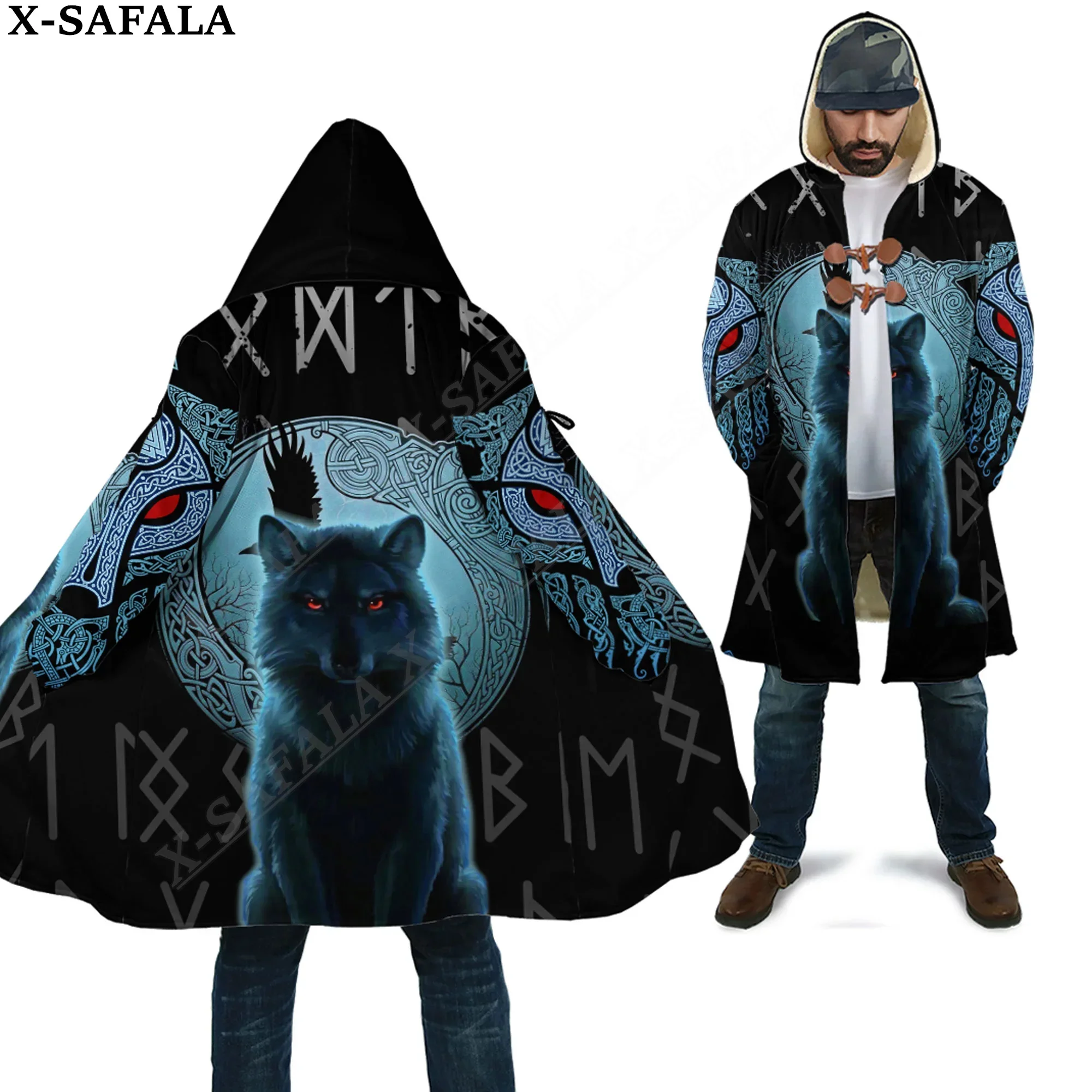 

Tattoo Symbol Viking Odin Dragon Wolf Bear Raven Overcoat Coat 3D Print Thick Warm Hooded Cloak Men Windproof Fleece Unisex-4