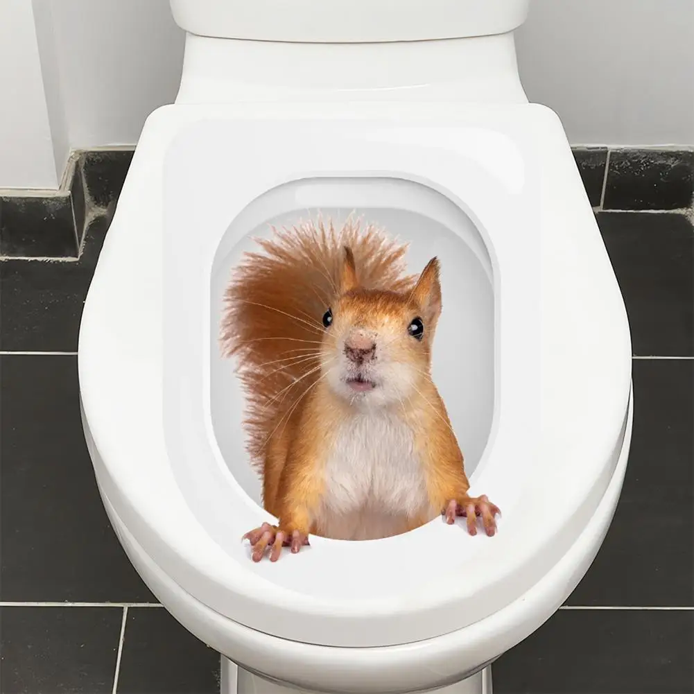 

Pvc Decorative Sticker Cute Raccoon Squirrel Toilet Sticker Set for Bathroom Decor Removable Waterproof Pvc Wall Art for Room