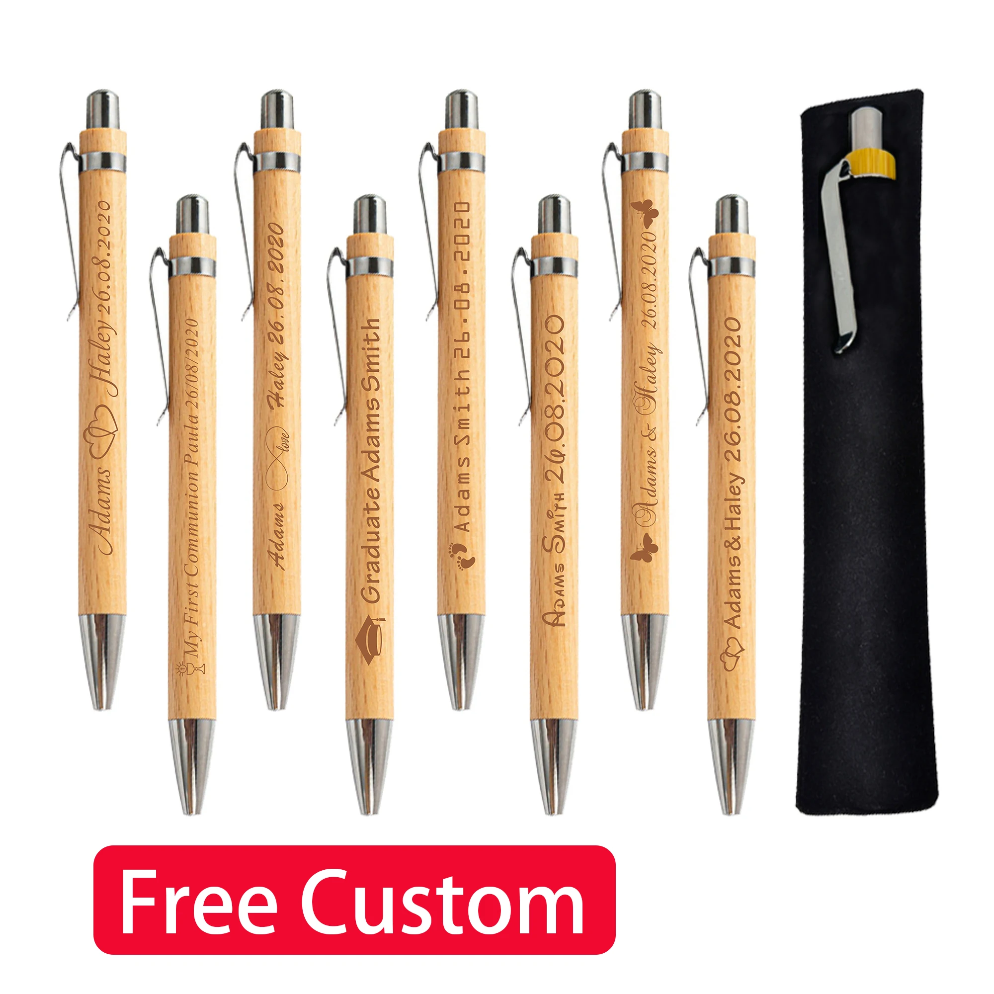 10Pcs Personalizado Bamboo Ball Pen Canetas Gravado