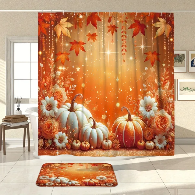 1/4pcs Autumn Thanksgiving Shower Curtain Set 5