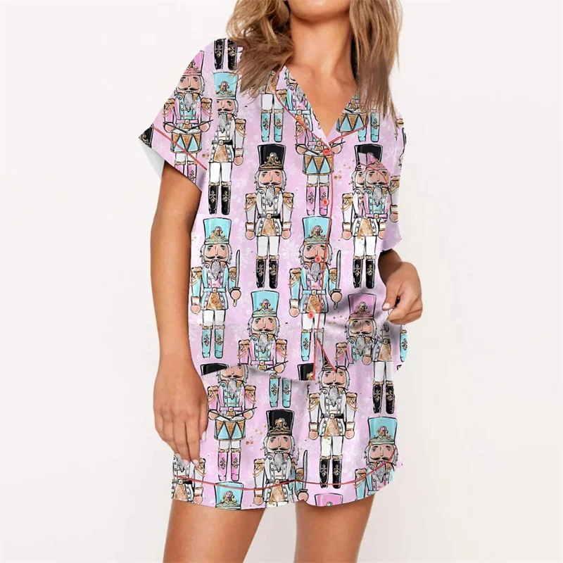 Women Pajamas Set Nutcracker Pajamas Women Christmas Pajama Set Short Sleeve Tops+Elastic Waist Shorts Santa Claus Avatar Print Sleepwear Outfits women pajamas set women pajama suit cotton pajamas set