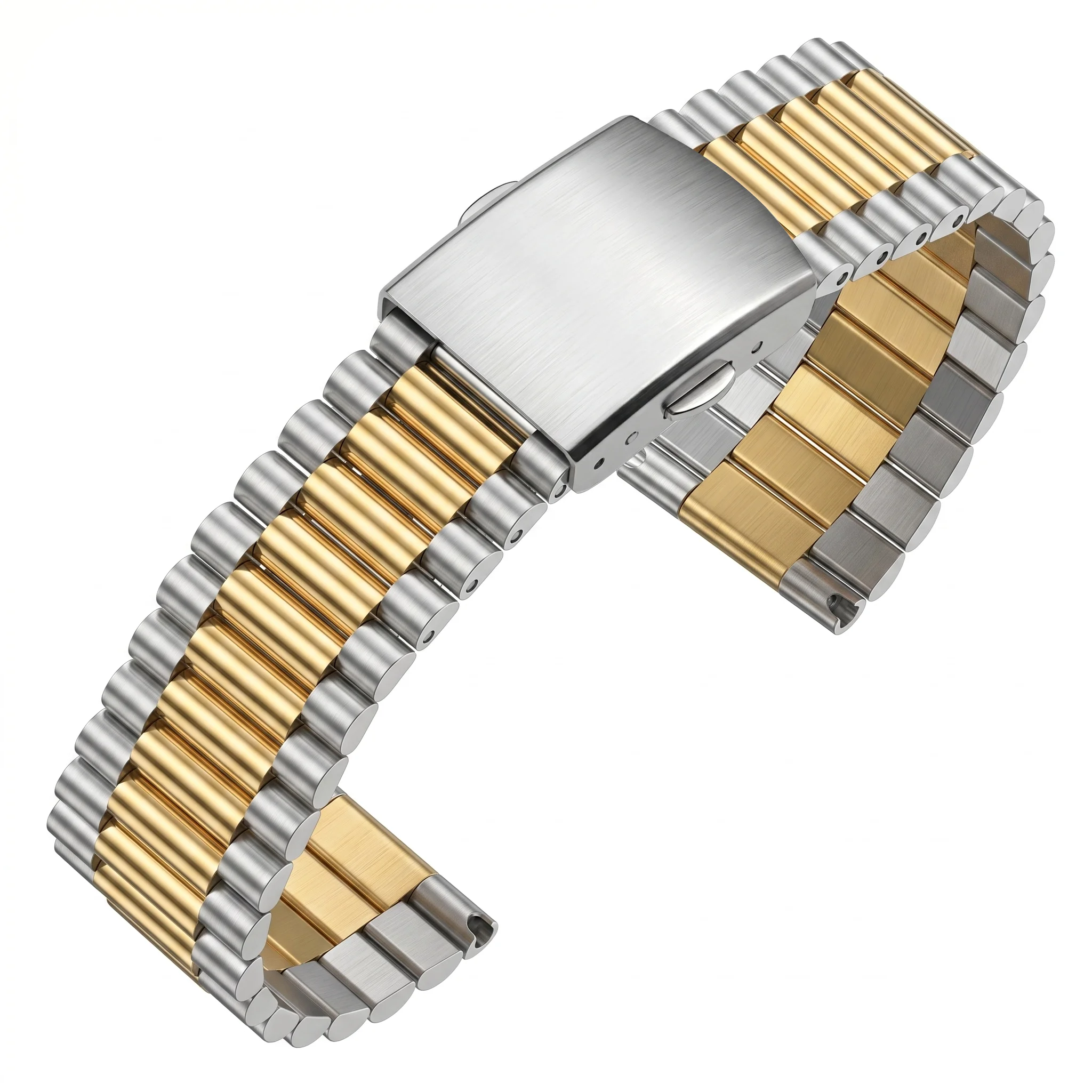 Two-Tone Stainless Steel Watch Band - Universal Straight End Bracelet Strap